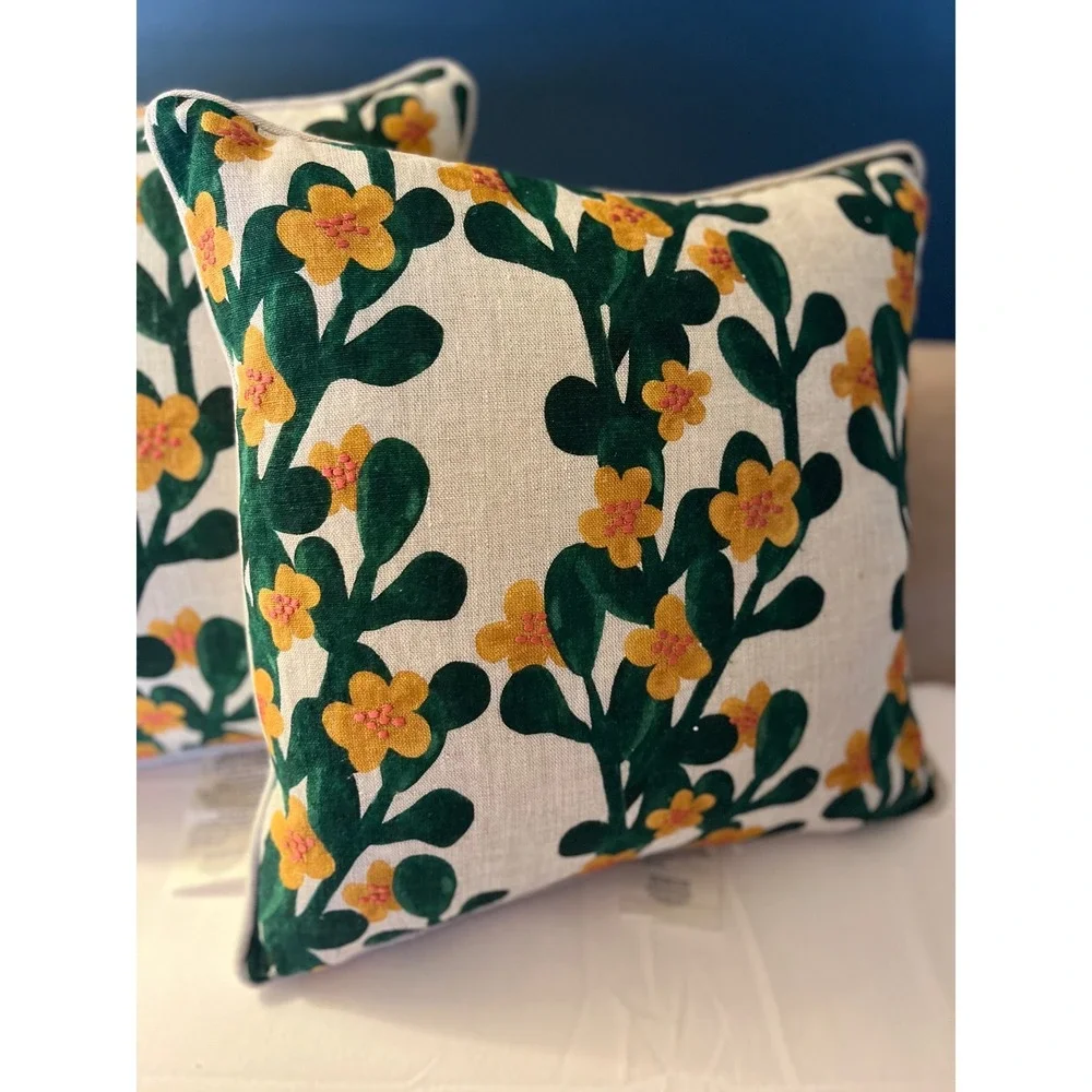 Classic Concepts Linen Throw Pillows Set of 2 Green Yellow Duck Feather 18